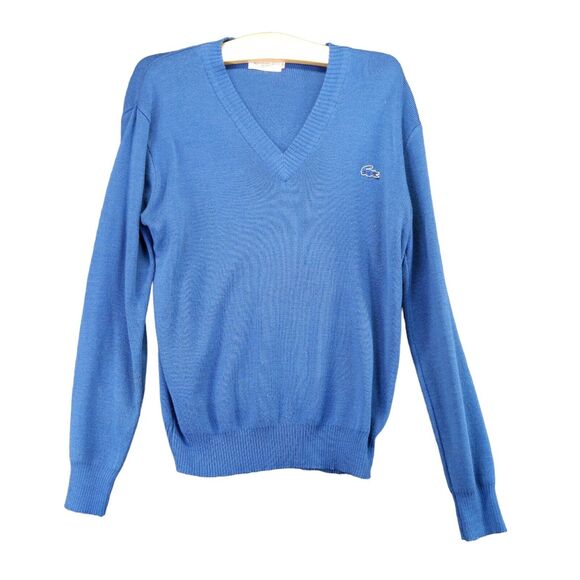 Vintage Izod Lacoste V Neck Knit Sweater Size 20 Blue Embroidered Crocodile Logo - Picture 1 of 14